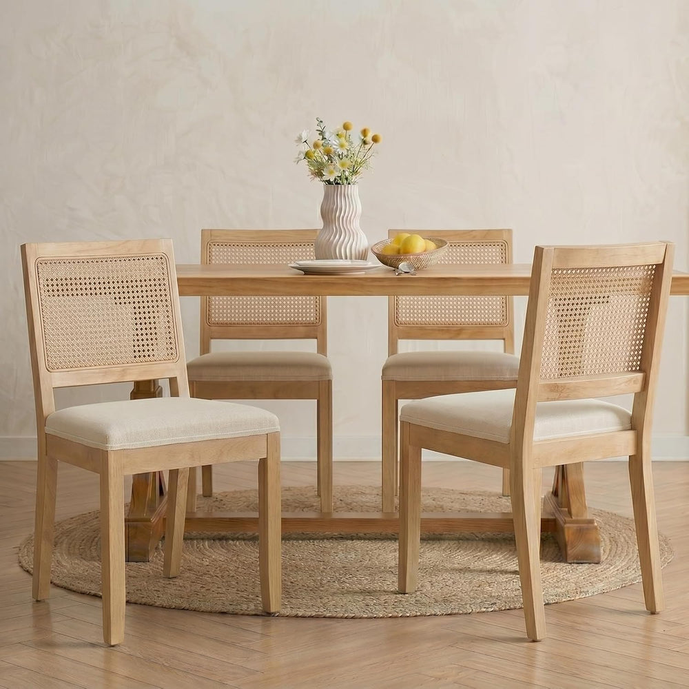Vintage French Country Dining Chairs Set of 4, Rattan Dining Chairs with a Lo...