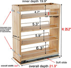 DINDON Pull Out Spice Rack Cabinet Organizer, (8" W x 21.9" D x 25.2" H) Multi-Use Soild Wood Pull Out Cabinet Organizer Slide Out Shelf Sliding Base Cabinet Storage Organization