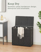 Laundry Hamper with Lid Laundry Basket 132 L (35 Gal) Wicker Clothes Hamper, Handwoven Rattan Hamper with Handles and 4 Removable Liner Bags, 6 Mesh Bags for Laundry Bedroom Black