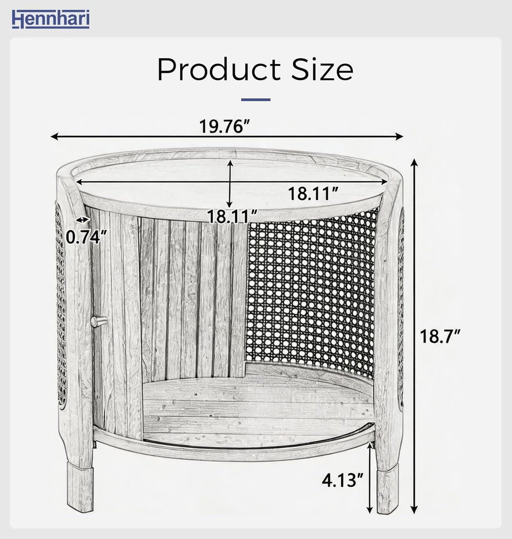 Acacia Wood Rattan Coffee Table, Side Table with Woven Cane Doors, Round End ...