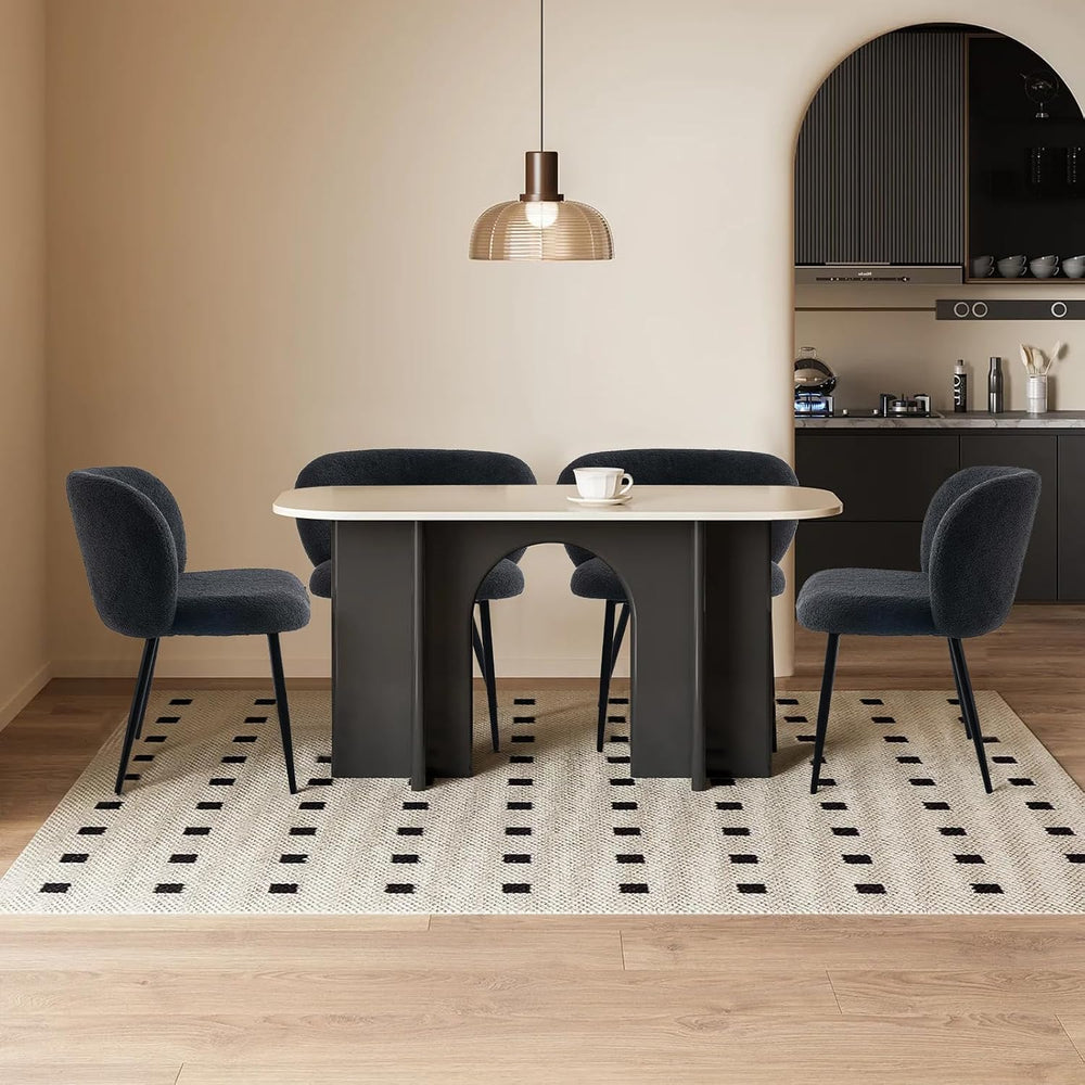 Modern Teddy Dining Chairs Set of 4, Comfy Kitchen Armless Chairs with Thick ...