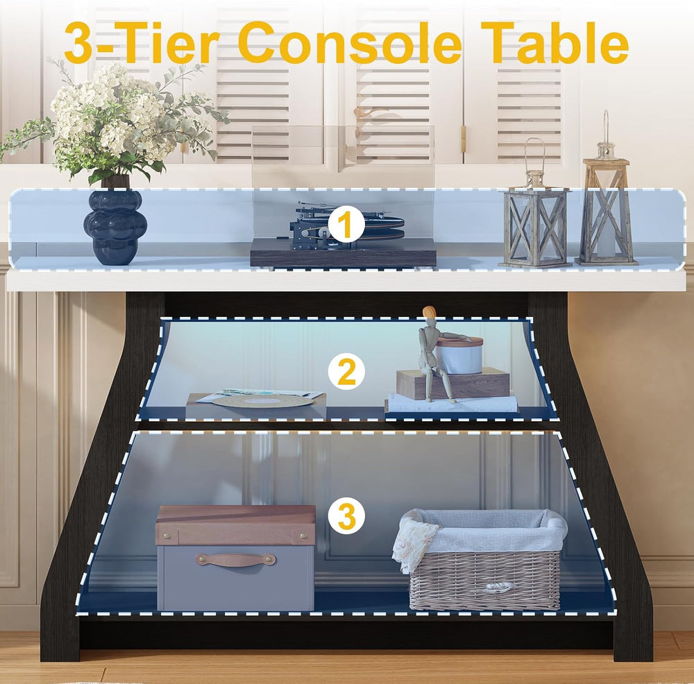 Console Table, 55-Inch Entryway Table with LED Light 3-Tier Narrow Wood Conso...