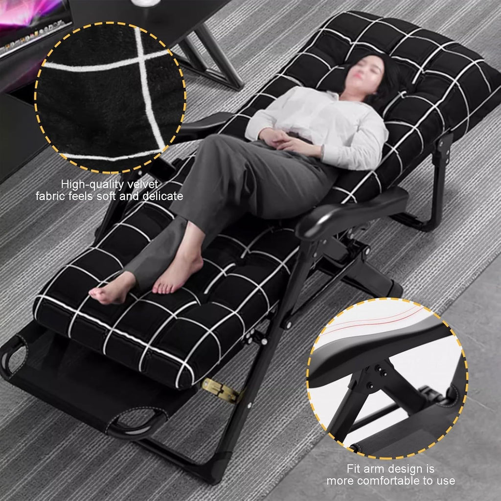 Black Gravity Chair Folding Reclining Lounge with Removable Cushion and Pillow, Sturdy & Comfortable,
