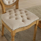 French Country Dining Chairs Set of 6,Farmhouse Upholstered Dining Room Chairs with Tufted Round Back&Solid Leg,Velvet Kitchen Side Chairs for Kitchen/Bedroom/Dining Room,Beige