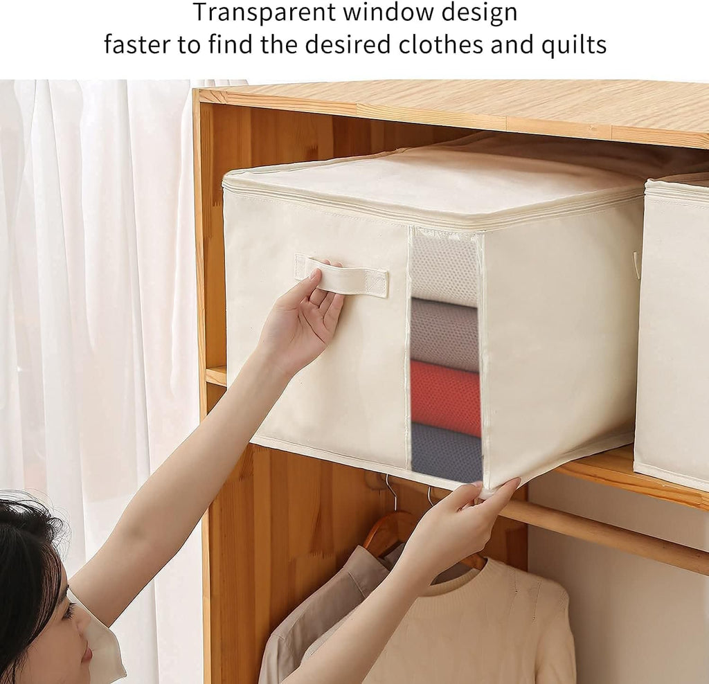 3-Pack Large Canvas Comforter Storage Bags for Clothes Sweater Clothes Organizer with Dual Zipper Three Carrying Handles for Blanket Closet Storage Container