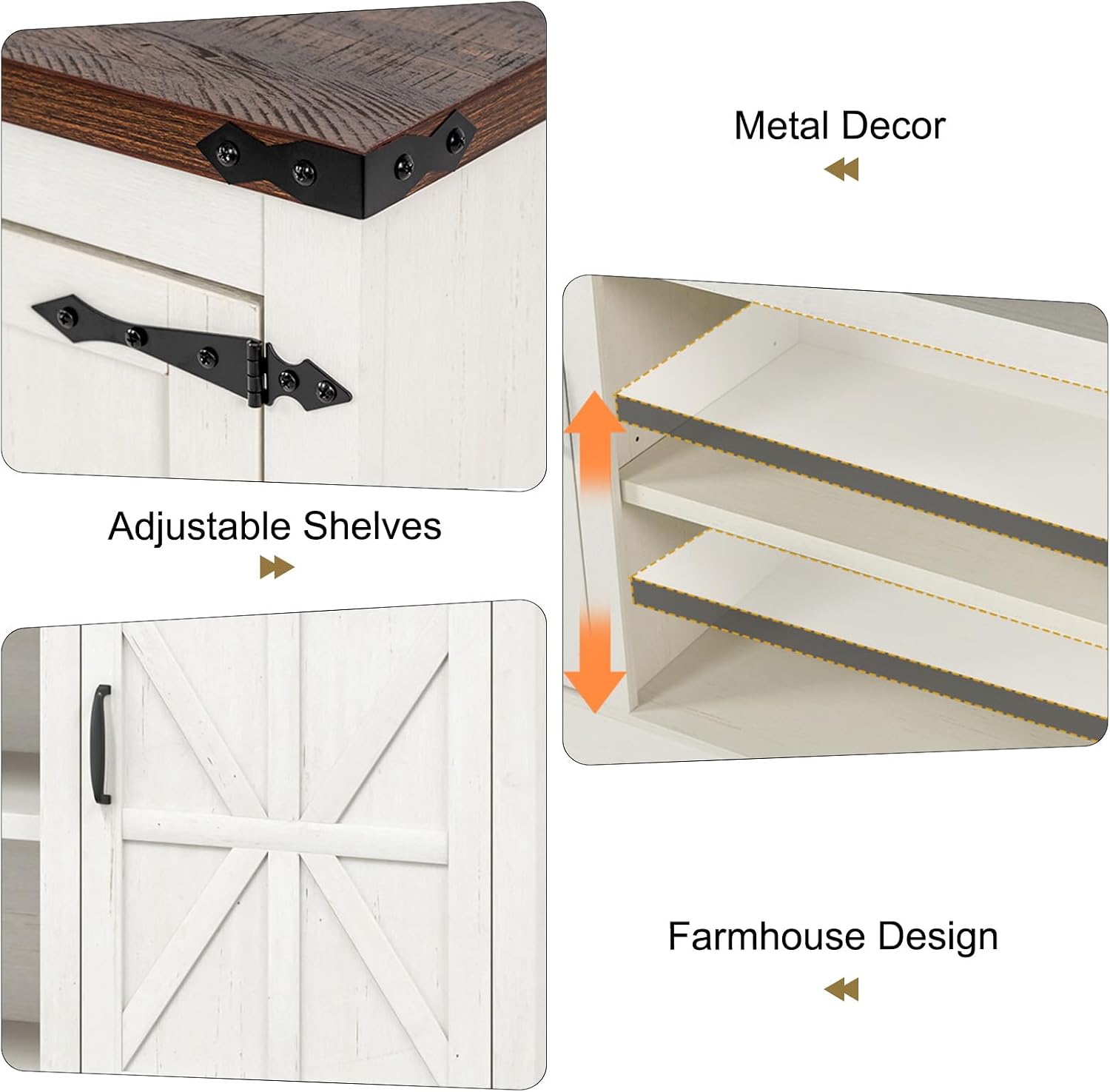XVD 75" Farmhouse Coffee Bar with Charging Station, Sideboard Buffet with Large Storage, Wood Storage Cabinet with Adjustable Shelves for Kitchen, Living Room, Rustic White