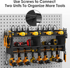 CCCEI Modular Power Tool Organizer Wall Mount with Charging Station. Garage Drill Storage Shelf with Hooks, Heavy Duty Rack, Tool Battery Holder Built in 8 Outlet. Gift for Men. Black, 1 Pack.