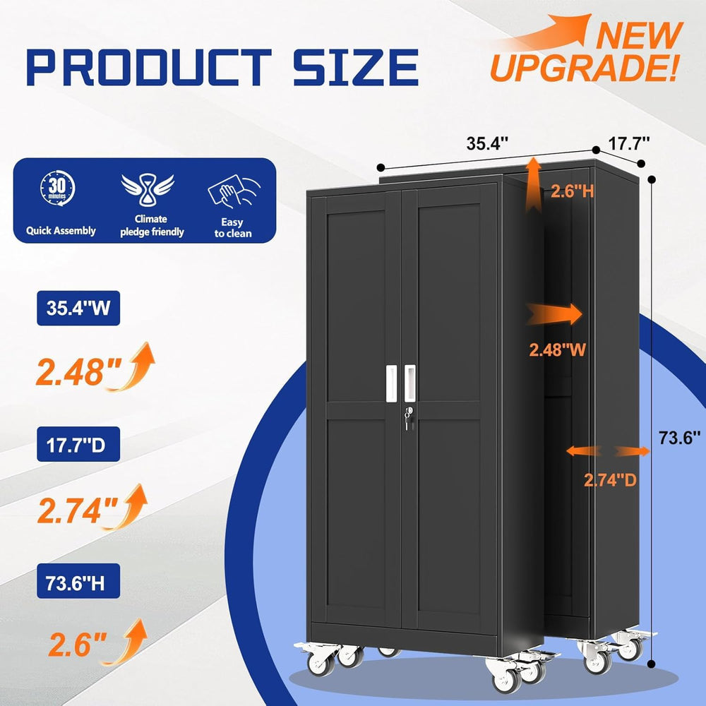 GAIOUS 73.6” Tall Metal Garage Storage Cabinet with Lock, Steel Tool Cabinet ...