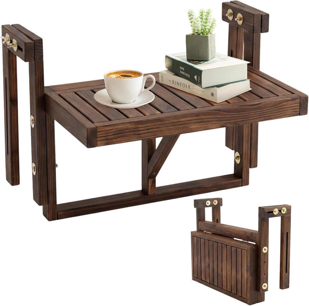 VINGLI 22in Acacia Wood Folding Balcony Hanging Table – Adjustable Height &am...