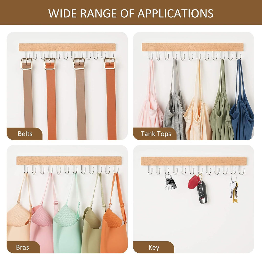 ZEDODIER 2 Pack Necklace Organizer Wall Mount, Wooden Jewelry Hanger Necklace Holder with 24 Hooks,Hanging Jewelry Organizer, Natural