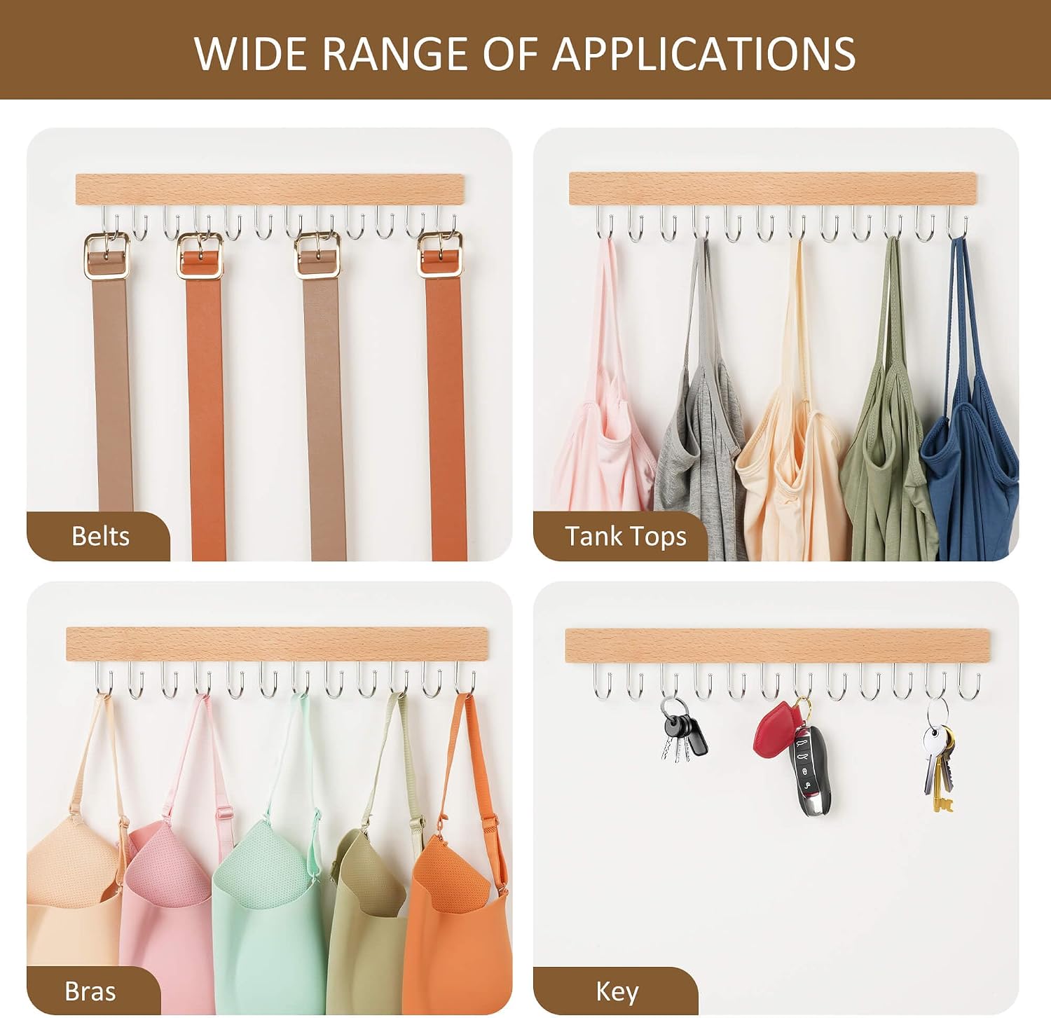 ZEDODIER 2 Pack Necklace Organizer Wall Mount, Wooden Jewelry Hanger Necklace Holder with 24 Hooks,Hanging Jewelry Organizer, Natural