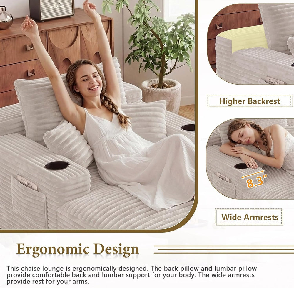 65" Chaise Lounge Chair Indoor, Oversized Lounge Chair with Side Pockets...