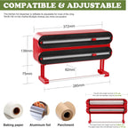 Aluminum Foil & Plastic Wrap Dispenser with Cutter - Magnetic & No-Drill Wall Mount, Cling Film Dispenser with Paper Towel Holder, Space-Saving 3-in-1 Kitchen Organizer - Fits 12" Roll, Red