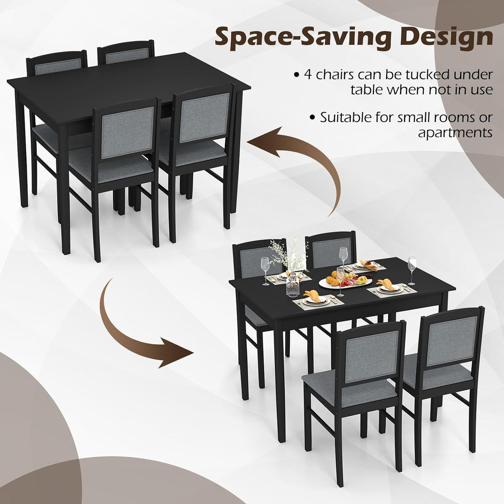 Giantex 5-Piece Dining Table Set for 4, Wooden Kitchen Table and Chairs with ...