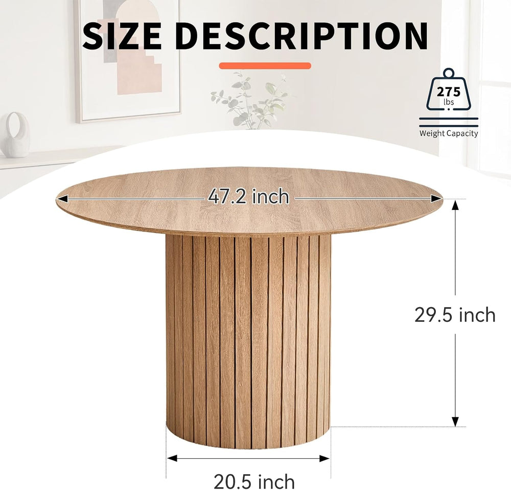 47" Modern Round Dining Table for 4 with Heavy Base, Natural | Farmhouse...