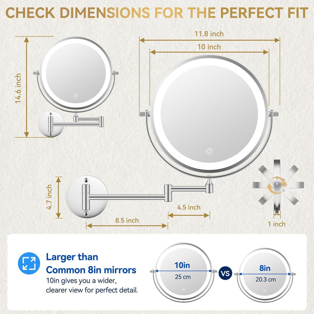 Auxmir 10″ 5000mAh 1X/30X Wall Mounted Lighted Magnifying Makeup Mirror