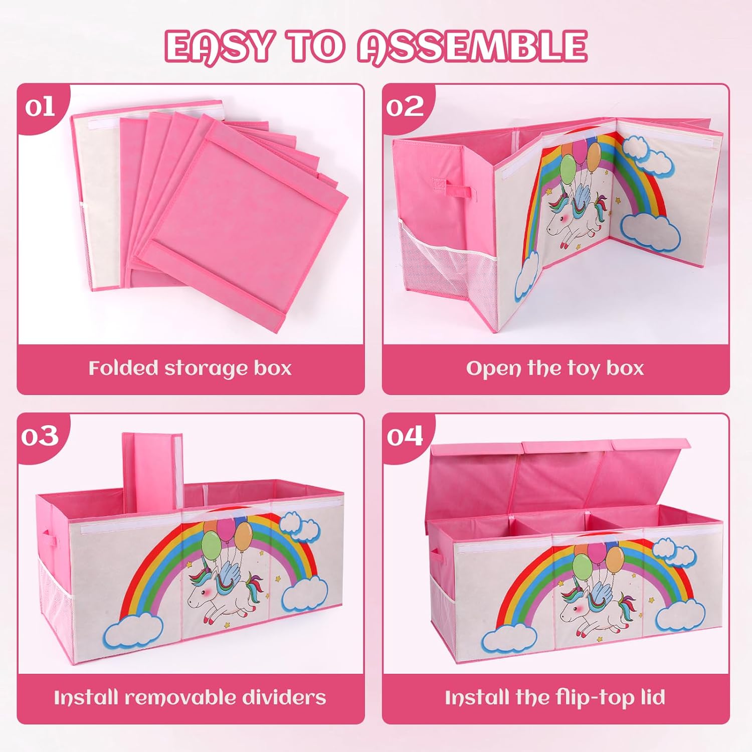 Extra Large Toy Box, Collapsible Storage Organizer with Lids, Sturdy Unicorn Toy Chest for Boys Girls, 40"x14"x16" Kids Storage Bin Box Baskets for Living Room, Playroom, Bedroom, Nursery