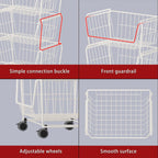 PUSDON Stackable Metal Storage Carts, Dual Use Shelf for Kitchen Fruit Vegetable Baskets with Wheels, Storage Rack for Living Room, Home & Office, Standard White 4 Tiers