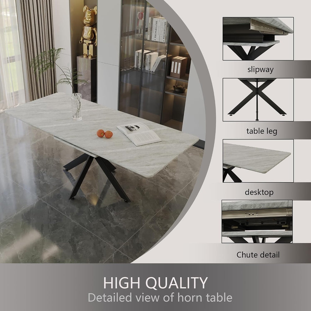 Extendable Dining Table, Modern Dining Table with Metal Leg, 62.4‘’-78.15‘’ K...