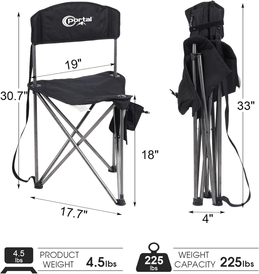 Portal Extra Large Quick Folding Tripod Stool with Backrest Fishing Camping C...