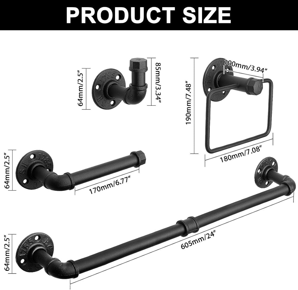 4-Pieces Industrial Pipe Bathroom Towel Ring Kit DIY Wall Mount Accessories K...