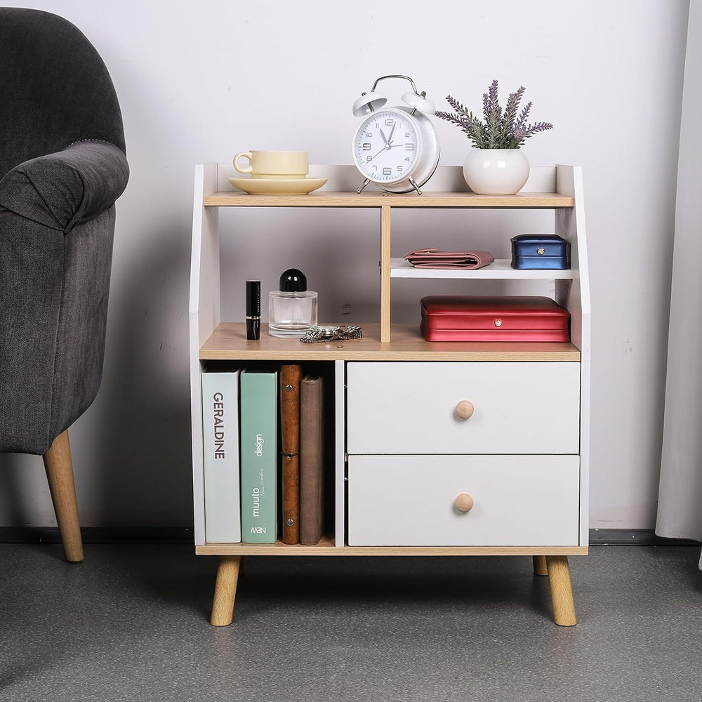 Nightstand with 2 Drawers, Modern Bedside Table Simple Bedside Storage Locker...