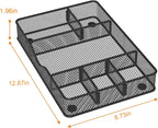 Desk Drawer Organizer Tray, Metal Mesh Drawer Organizer for Office & Home, 6 Adjustable Compartments, Black, 2 Pack - 12.87x8.73x1.96 inch