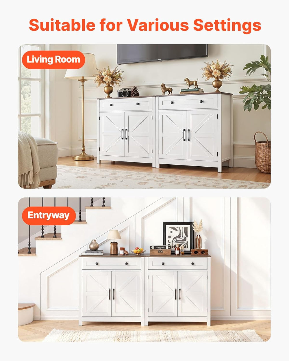 VEVOR Buffet Cabinet, Farmhouse Sideboard Cabinet with Drawer, 30" Coffe...