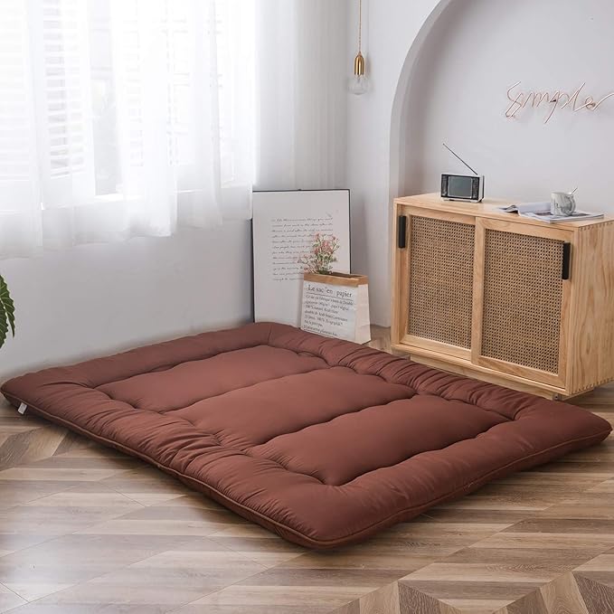 MAXYOYO Japanese Floor Mattress Futon Mattress, 4" Thicken Tatami Mat Sleeping Pad Foldable Roll Up Mat Boys Girls Dormitory Pad Kids Floor Lounger Pillow Bed, Charcoal Grey, Queen Size