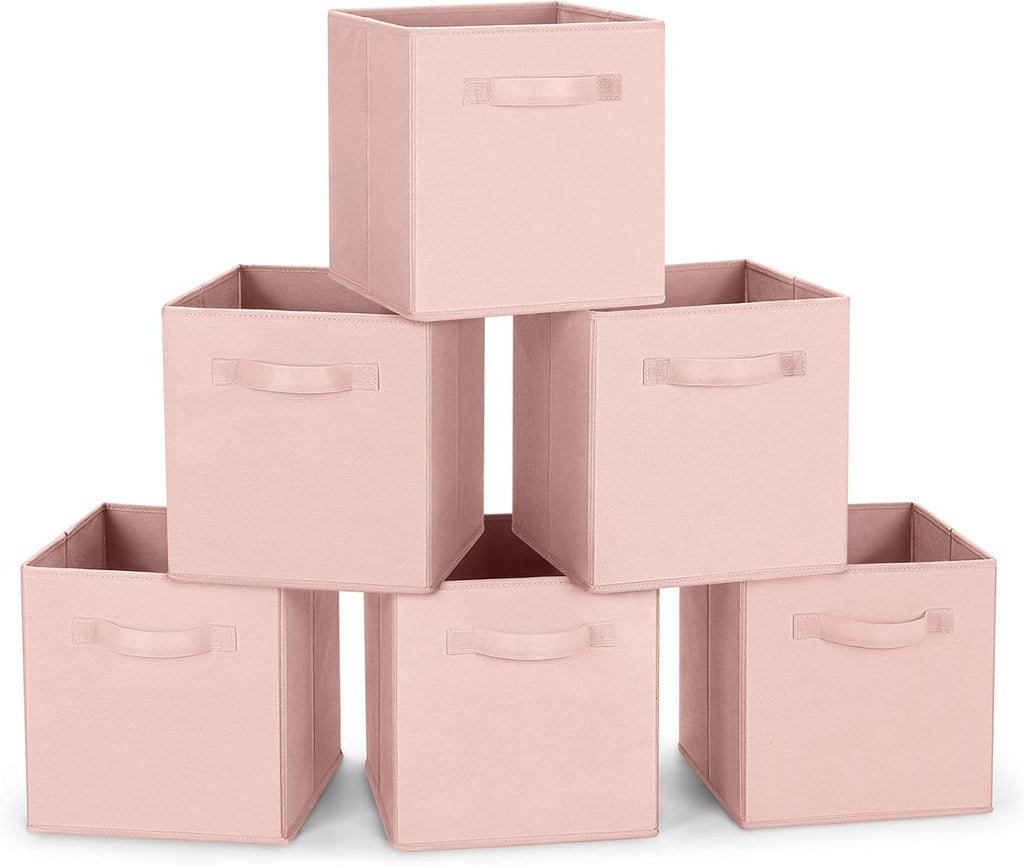 MaidMAX Fabric Storage Bins 10.5×10.5×11, Foldable Cloth Cube Storage Bins for Home Bedroom Closet Drawers Organizer, Pink, Set of 6 | Set of 6 Cloth Cube Storage Bins for Home Bedroom Closet Drawers Organizer Sturdy Handles for Easy Access
