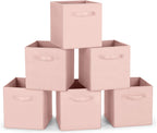 MaidMAX Fabric Storage Bins 10.5×10.5×11, Foldable Cloth Cube Storage Bins for Home Bedroom Closet Drawers Organizer, Pink, Set of 6 | Set of 6 Cloth Cube Storage Bins for Home Bedroom Closet Drawers Organizer Sturdy Handles for Easy Access