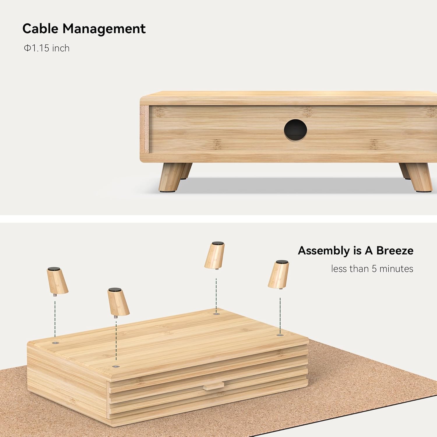Bamboo Monitor Stand with Drawer - Desk Organizer with Cable Management & Storage, Ergonomic Laptop Riser for Home Office (220lbs Capacity, 15.7 inch ,Natural)