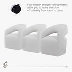 Upholstered Dining Chairs with Casters, No Assembly Modern Barrel Armchair with Rollers for Dining Room, Bedroom, Living Room, Reading Room, Home Office, Set of 2, Light Grey
