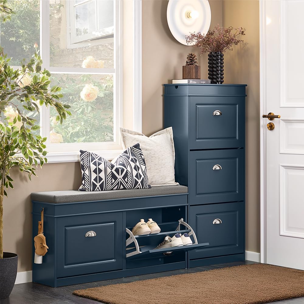Haotian Shoe Storage Bench Entryway, Shoe Cabinet Bench with 2 Flip Drawers &...