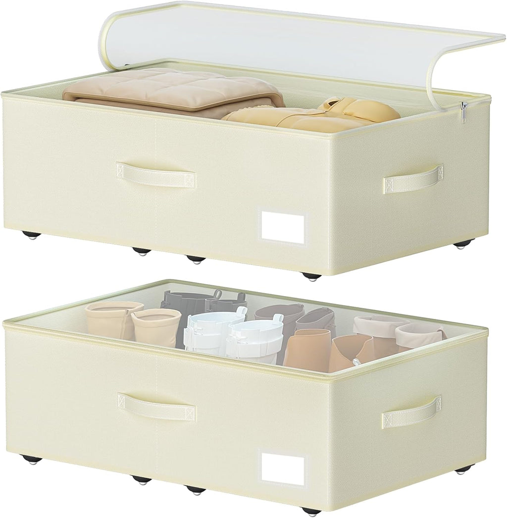 EE-RoomWorld Under Bed Storage with Wheels, No Assemble Required 12 inches height Under Bed Storage bins,Large capacity Rolling Underbed Shoe Storage containers，dorm underbed storage drawers