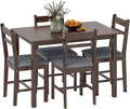 HOMCOM 5-Piece Solid Wood Dining Table Set for 4, Farmhouse Kitchen Table with Upholstered Chairs for Small Space, Dining Room, Breakfast Nook, Walnut and Gray