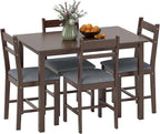 HOMCOM 5-Piece Solid Wood Dining Table Set for 4, Farmhouse Kitchen Table with Upholstered Chairs for Small Space, Dining Room, Breakfast Nook, Walnut and Gray