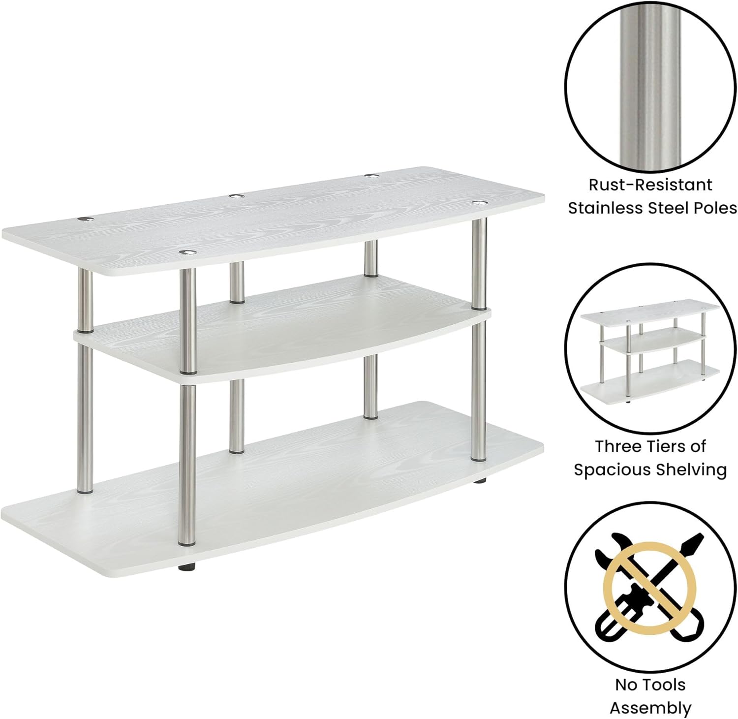 Convenience Concepts Designs2Go 3-Tier Wide TV Stand, White