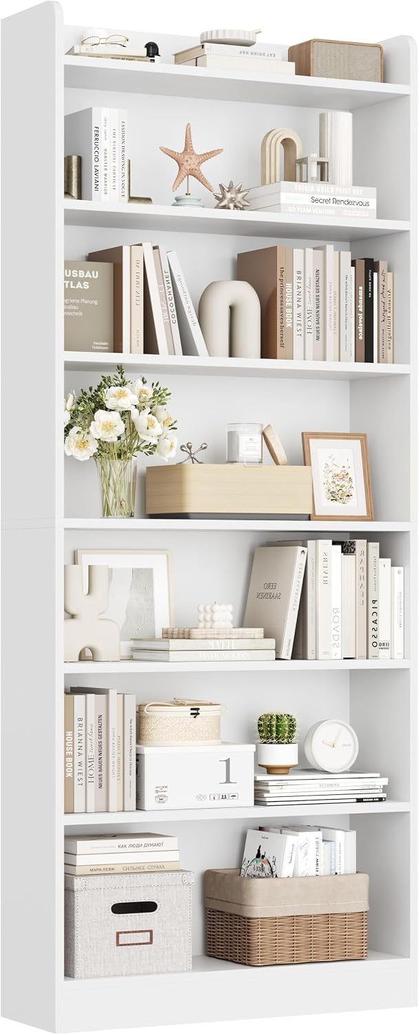 Yaheetech 7-Tier Tall Bookcase Adjustable Shelves Open Storage, White