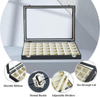 Stratalife Jewelry Organizer 40 Grid Beige Black Jewelry Tray with Clear Dust-proof Lid Velvet Earring Organizer Necklace Rings Holder Display Drawer Storage Case for Women