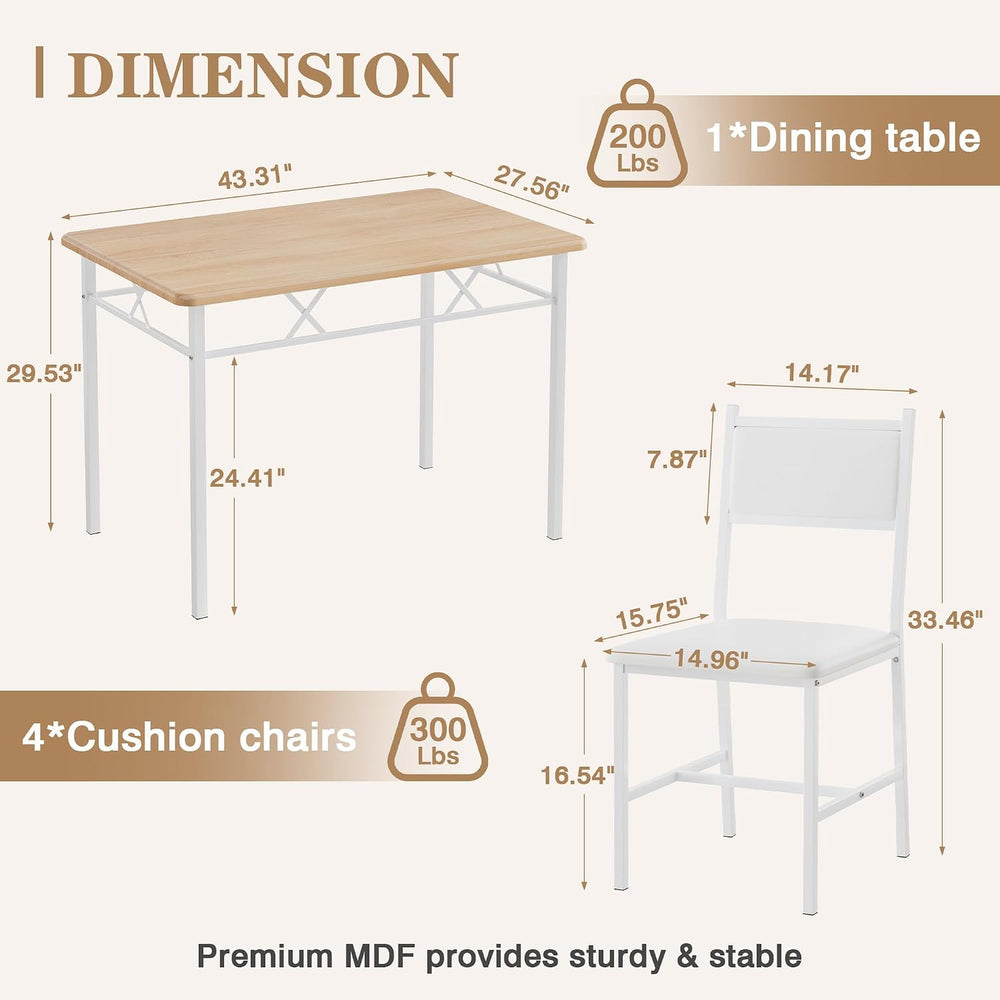 VECELO Dining Table Set for 4 with Chairs, 5-Piece Kitchen Table and Upholste...