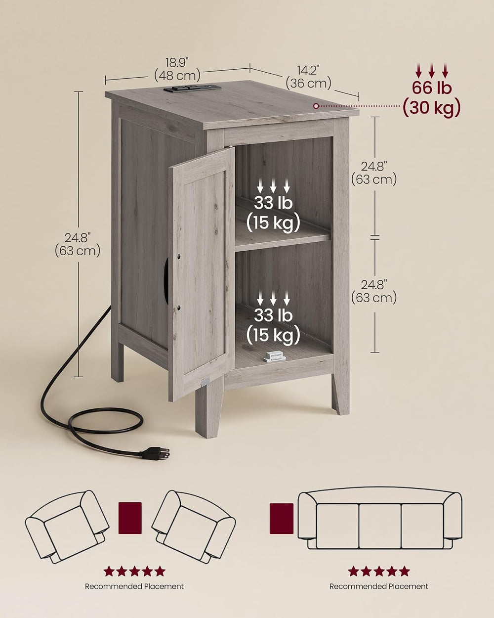 VASAGLE LIRY Collection - End Table with Charging Station, Side Table with St...