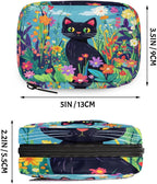 Art Painting Flower Cat Pill Organizer Travel Medicine Case with Zipper Daily Vitamin Storage Bag Portable 8 Slot Weekly Pill Box Supplement Holder for Home Office Gym Travel