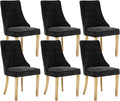 Dining Chairs Set of 6，Modern Channel Tufted Upholstered Dining Chairs with Golden Stainless Steel Legs, Comfortable Chenille Fabric Kitchen Chairs for Dining Room (Black, 6pc)