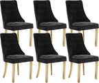 Dining Chairs Set of 6，Modern Channel Tufted Upholstered Dining Chairs with Golden Stainless Steel Legs, Comfortable Chenille Fabric Kitchen Chairs for Dining Room (Black, 6pc)