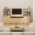 Yechen 110" Modular Entertainment Center with Bookshelves for up to 55", Mid Century Modern TV Stand with Storage, TV Cabinet with Open Shelves and Adjustable Shelves, Living Room, Natural Oak (3 PCS)