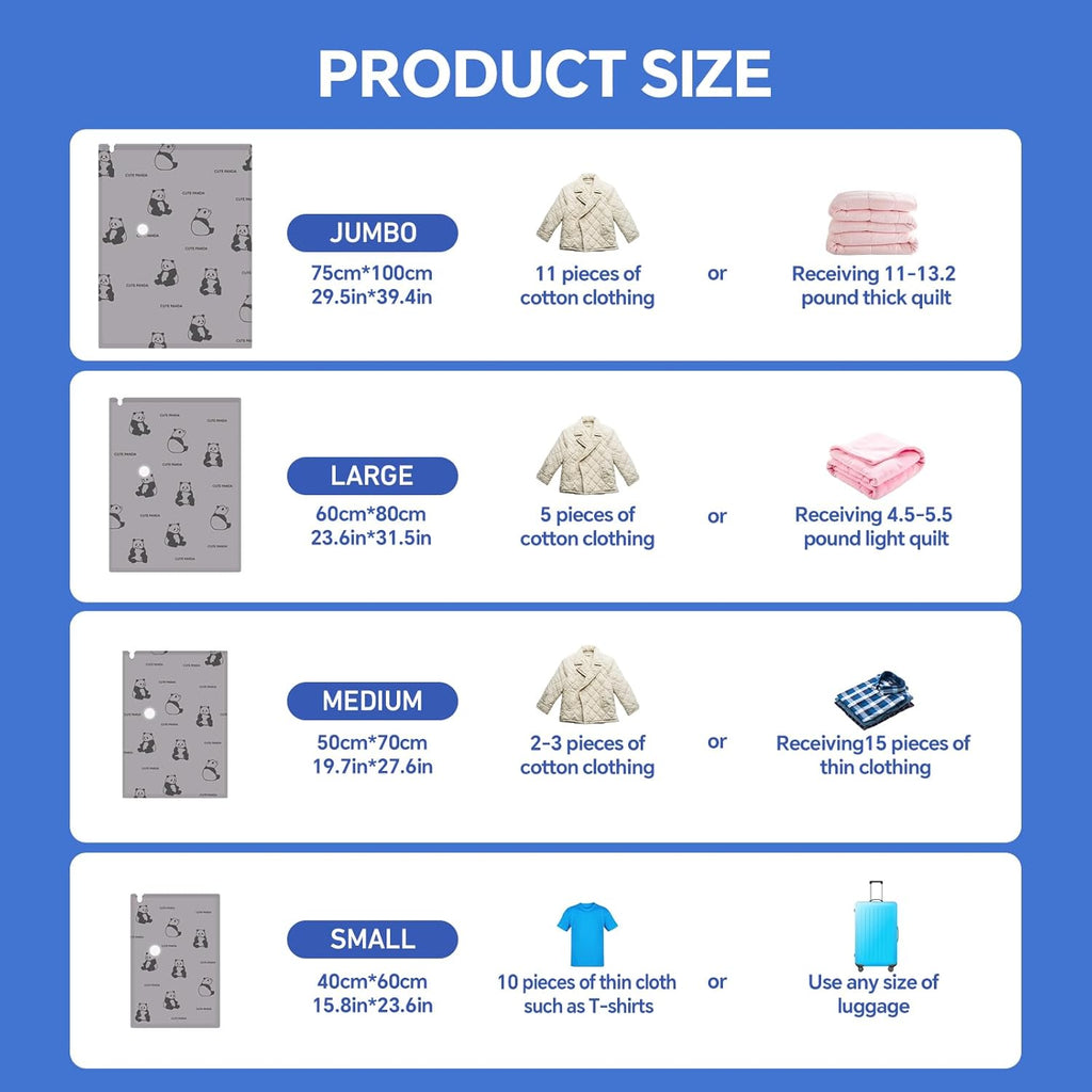 12 Pack Oxford Ripstop Vacuum Storage Bags with Pump, Reusable Space Saver Bags for Clothes, 4 Jumbo + 4 Large +4 Medium Vacuum Bags for Travel, Luggage, Blankets, Quilt