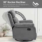 Swivel Rocker Recliner with 360 Degree Swivel, Small Recliners with 30 Degree, 90-150 Degree Angle, Lift Chair for Home Theater Seating, Adults, Living Room, Bedroom, Nursery, Limestone