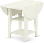 East West Furniture SUAV5-LWH-W 5 Piece Dining Table Set for 4 Includes a Round Kitchen Table with Dropleaf & Shelves and 4 Kitchen Dining Chairs, 42x42 Inch, Linen White