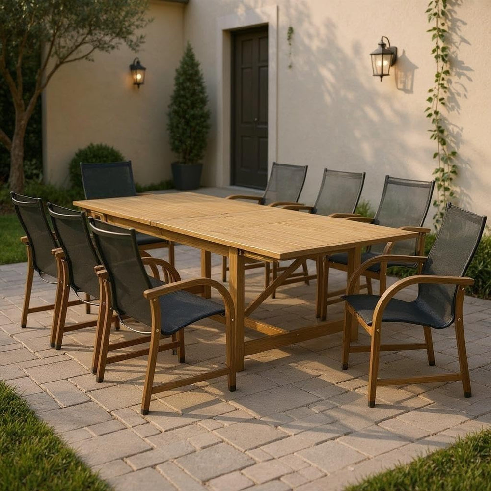 Amazonia Franklin 9-Piece Rectangular Extendable Patio Dining Set Teak Finish...